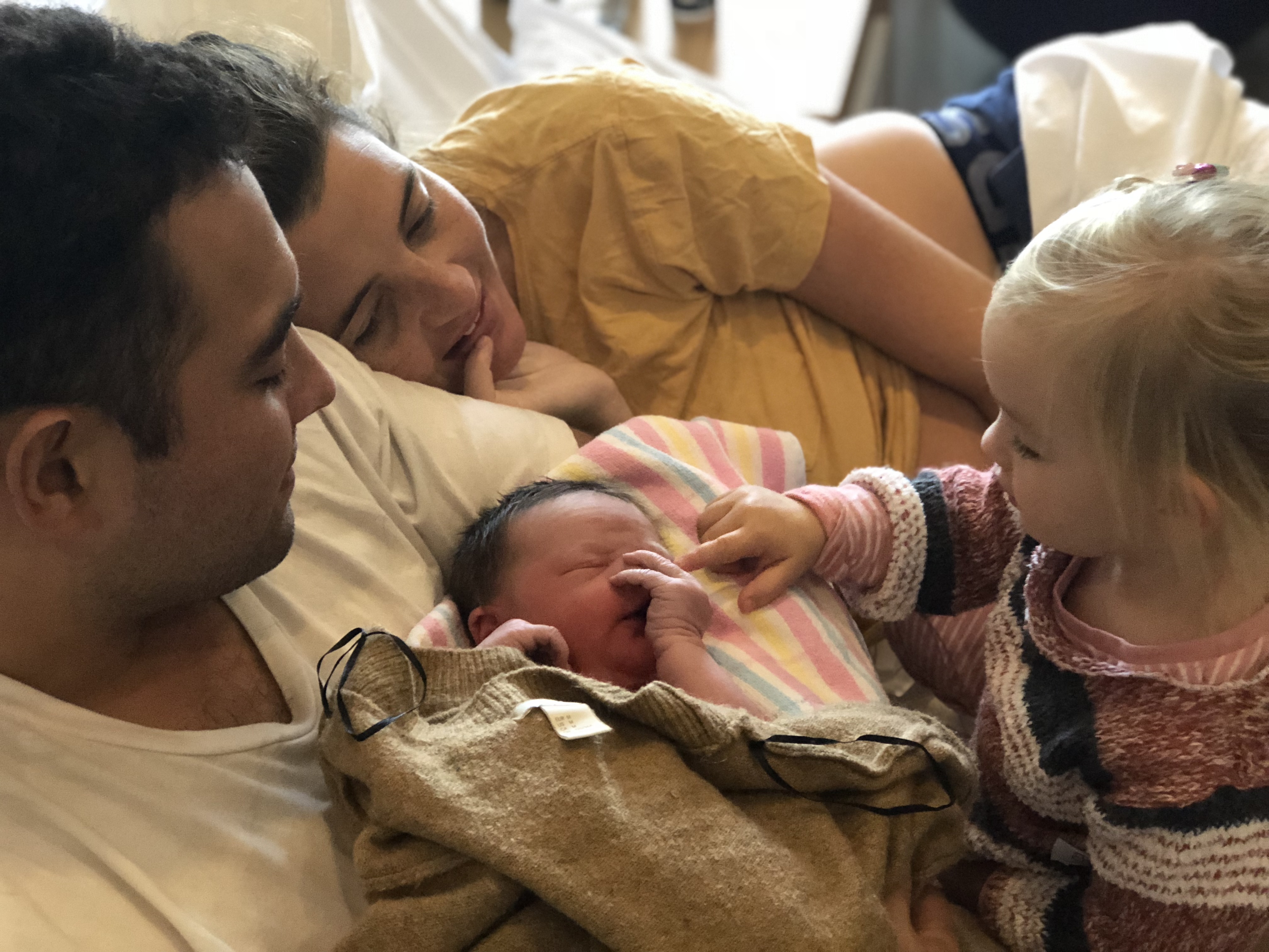 Family photo hospital labour toddler and baby